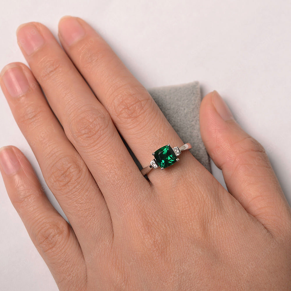 Lab Emerald Cushion Cut Engagement Ring - LUO Jewelry