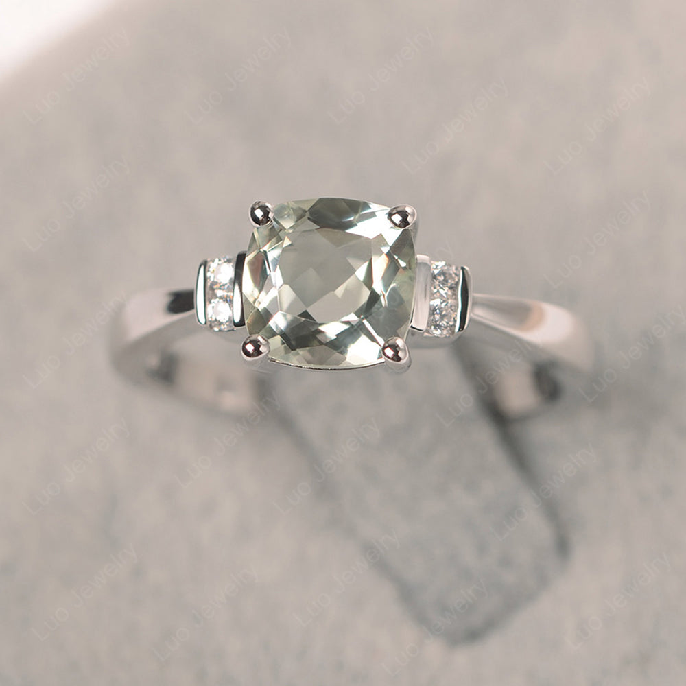 Green Amethyst Cushion Cut Engagement Ring - LUO Jewelry