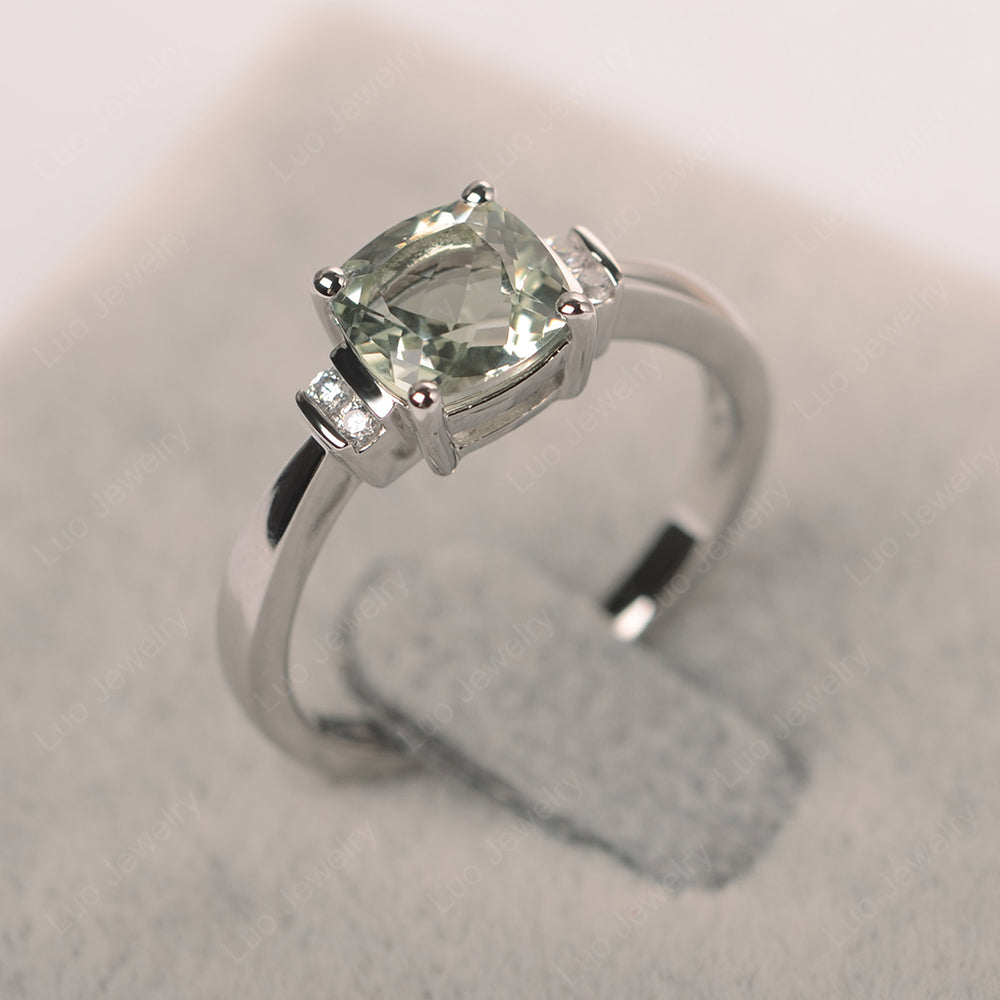 Green Amethyst Cushion Cut Engagement Ring - LUO Jewelry