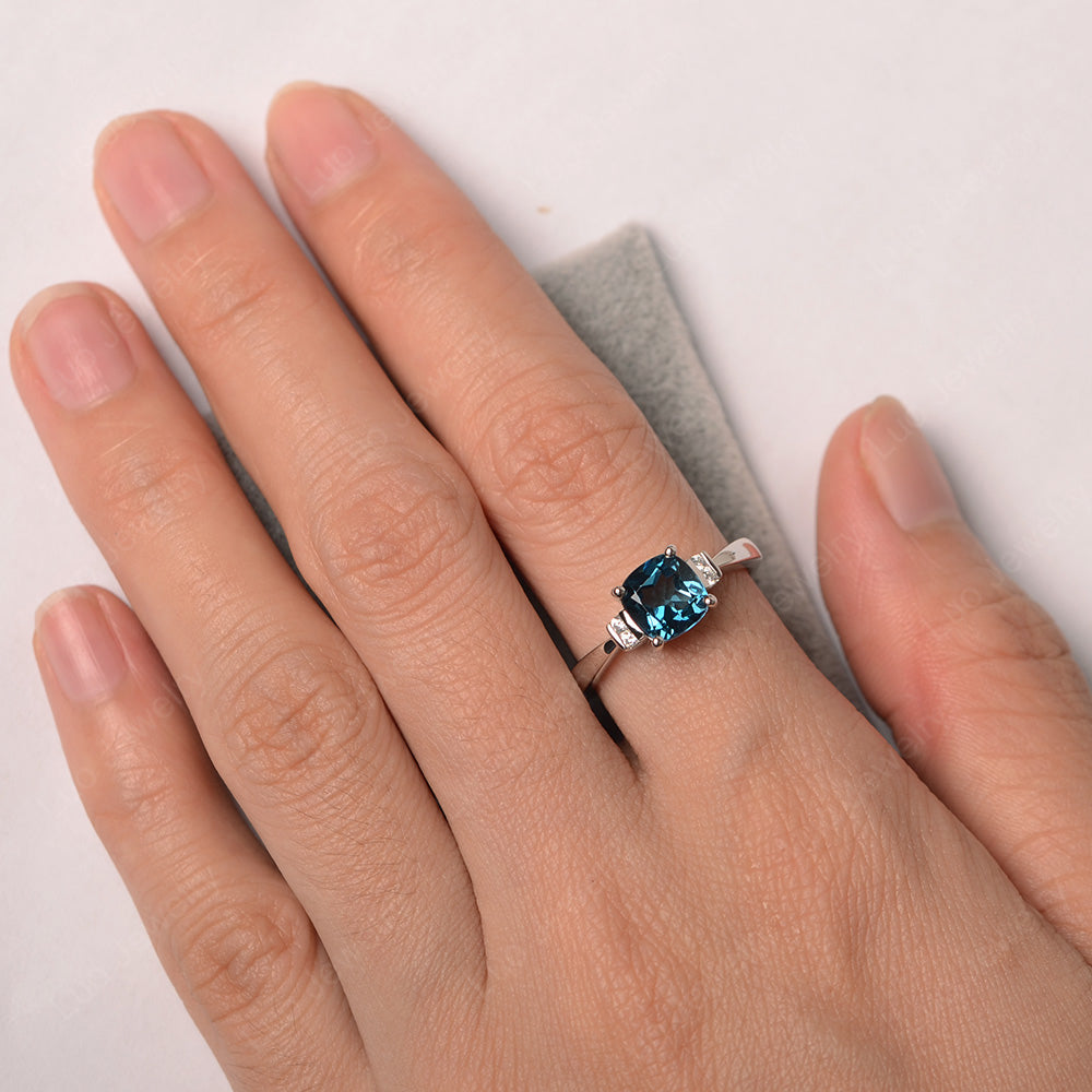 London Blue Topaz Cushion Cut Engagement Ring - LUO Jewelry