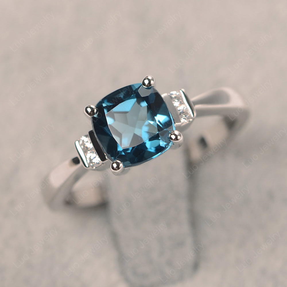 London Blue Topaz Cushion Cut Engagement Ring - LUO Jewelry