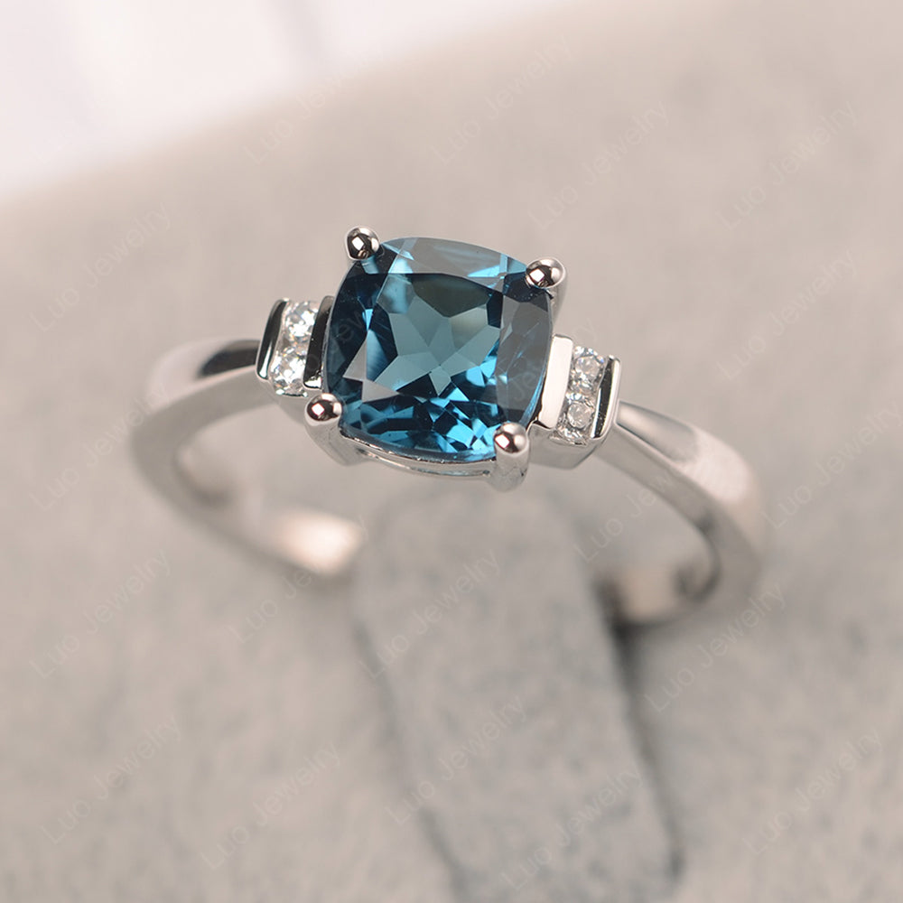 London Blue Topaz Cushion Cut Engagement Ring - LUO Jewelry
