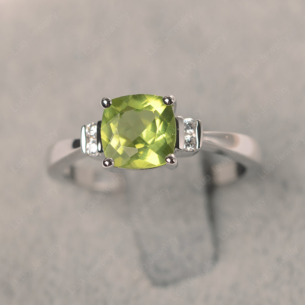 Peridot Cushion Cut Engagement Ring - LUO Jewelry