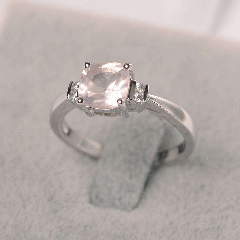 Rose Quartz Cushion Cut Engagement Ring - LUO Jewelry