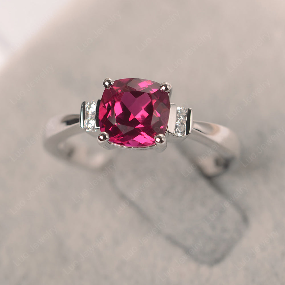Ruby Cushion Cut Engagement Ring - LUO Jewelry
