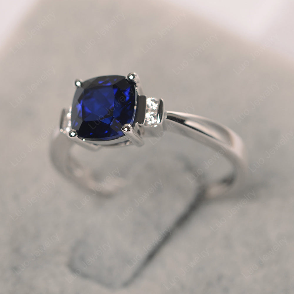 Lab Sapphire Cushion Cut Engagement Ring - LUO Jewelry