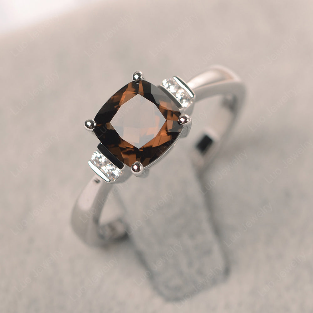 Smoky Quartz  Cushion Cut Engagement Ring - LUO Jewelry