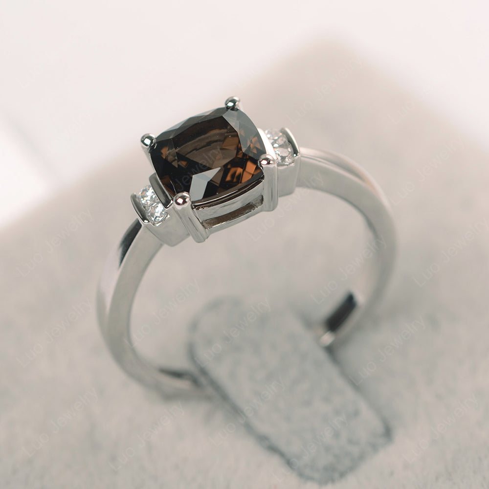 Smoky Quartz  Cushion Cut Engagement Ring - LUO Jewelry