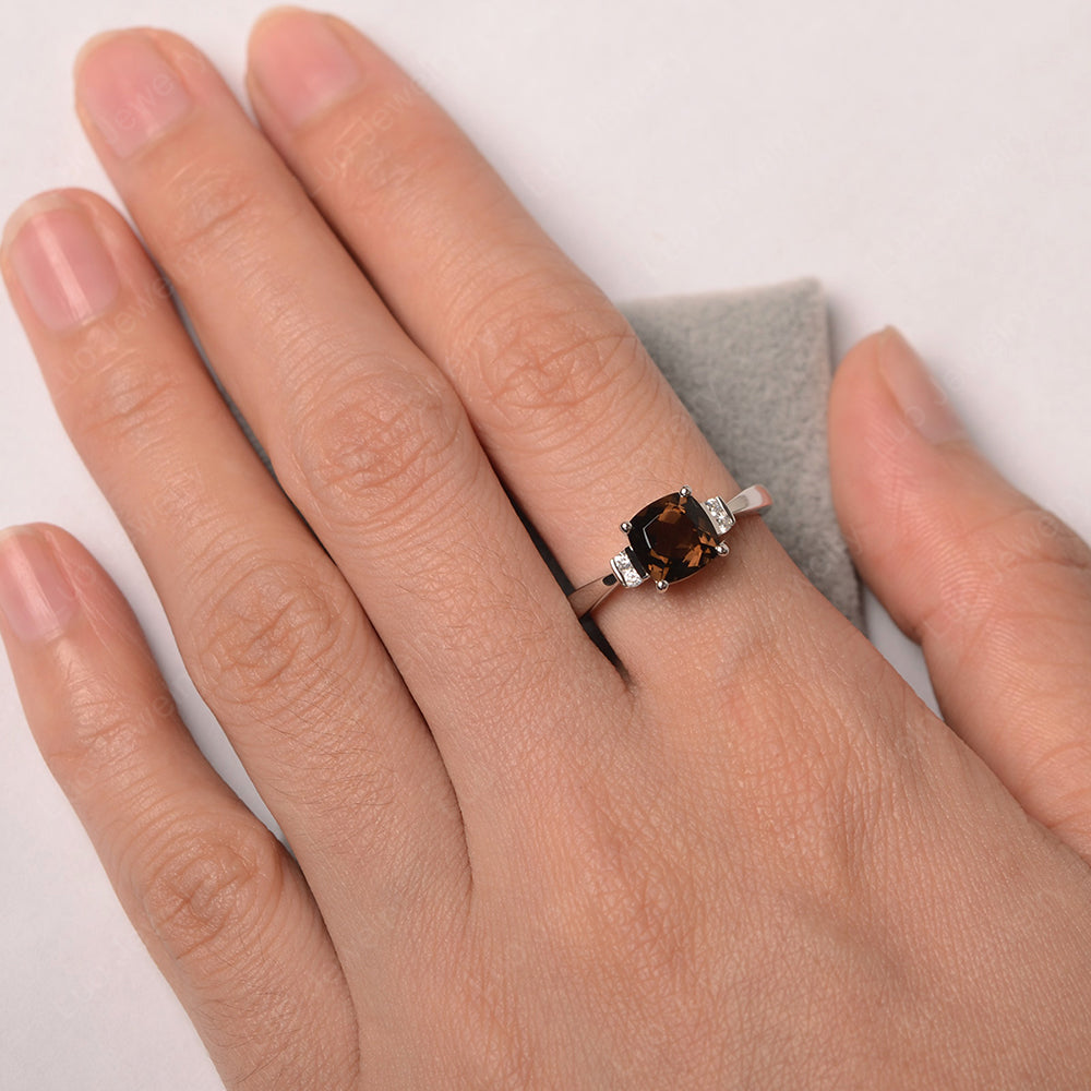 Smoky Quartz  Cushion Cut Engagement Ring - LUO Jewelry