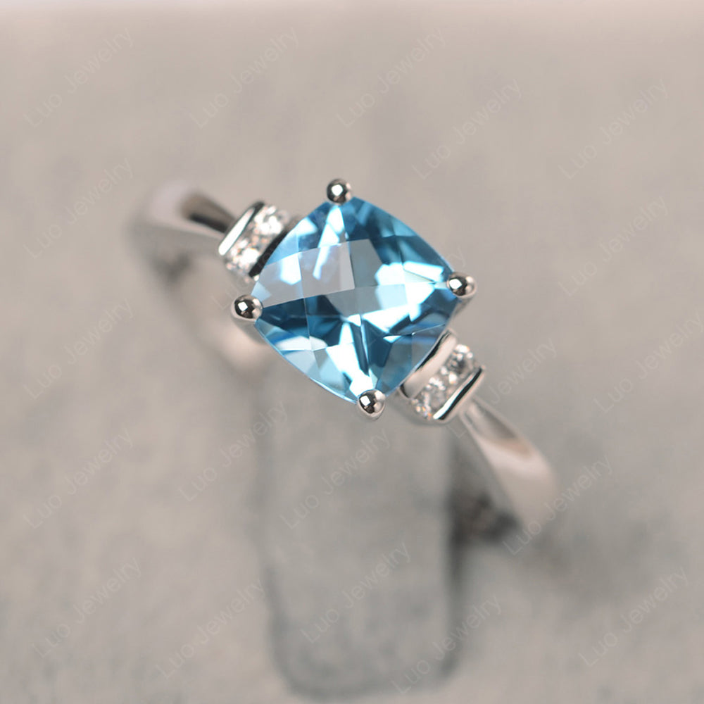 Swiss Blue Topaz Cushion Cut Engagement Ring - LUO Jewelry