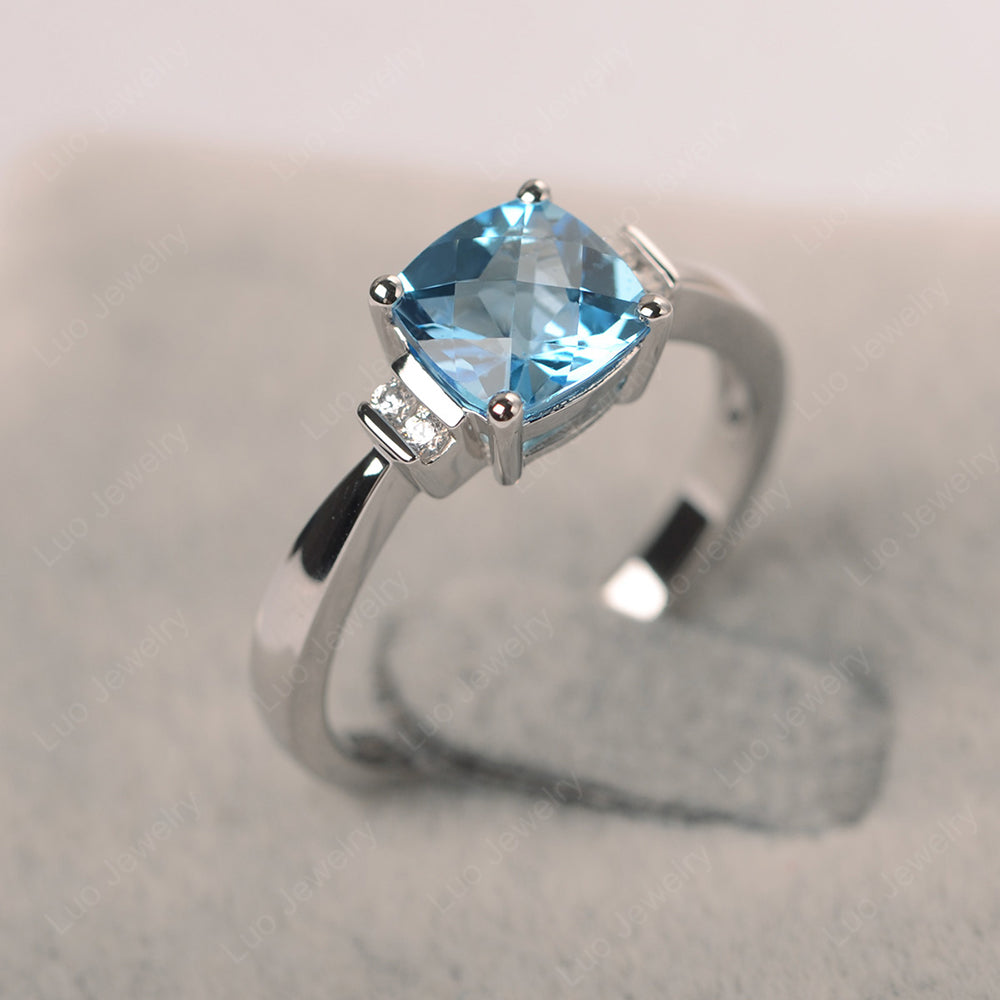 Swiss Blue Topaz Cushion Cut Engagement Ring - LUO Jewelry