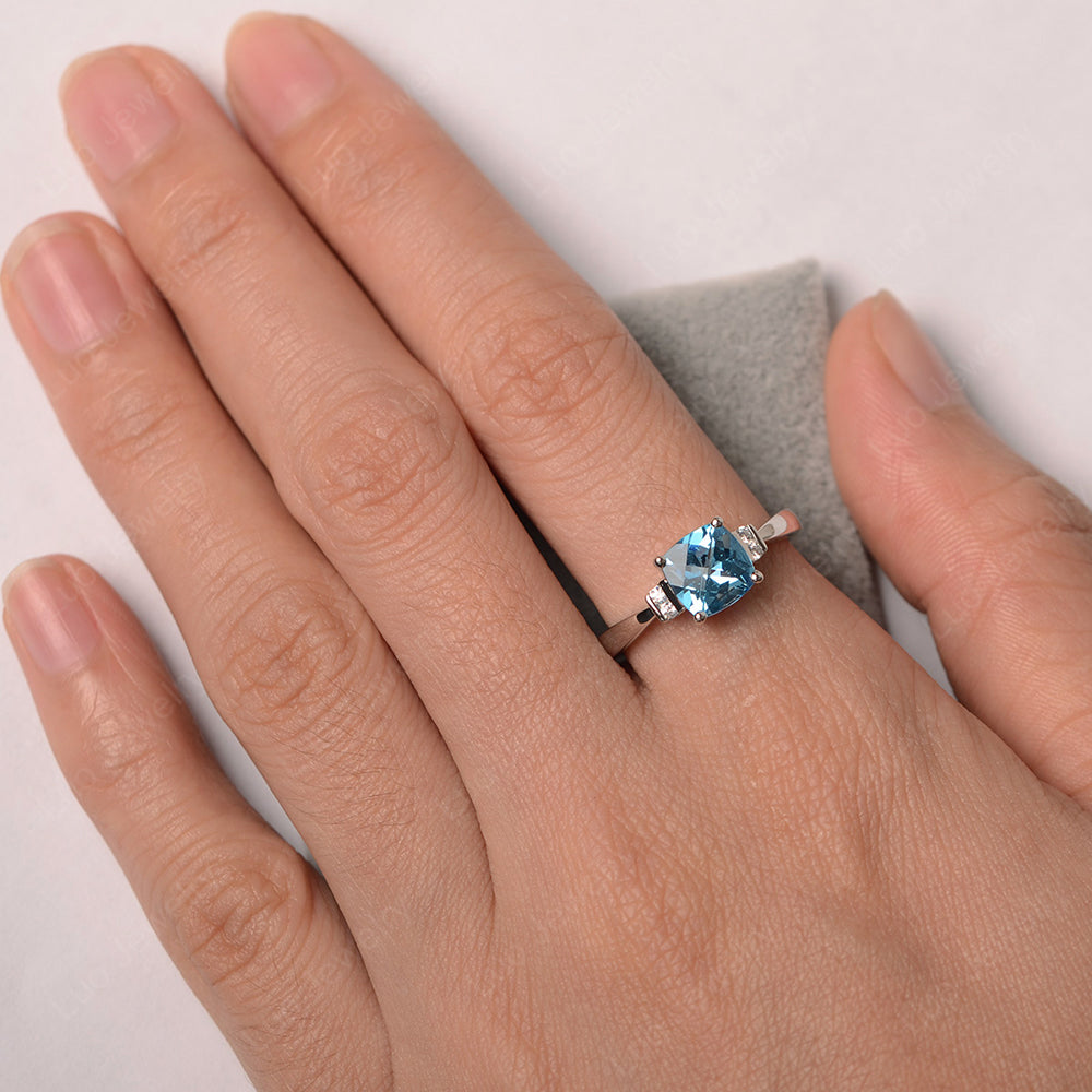 Swiss Blue Topaz Cushion Cut Engagement Ring - LUO Jewelry