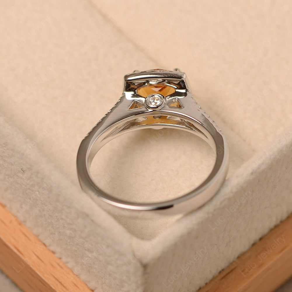 Citrine Cushion Cut Split Shank Halo Engagement Ring - LUO Jewelry