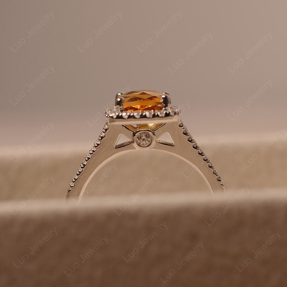 Citrine Cushion Cut Split Shank Halo Engagement Ring - LUO Jewelry