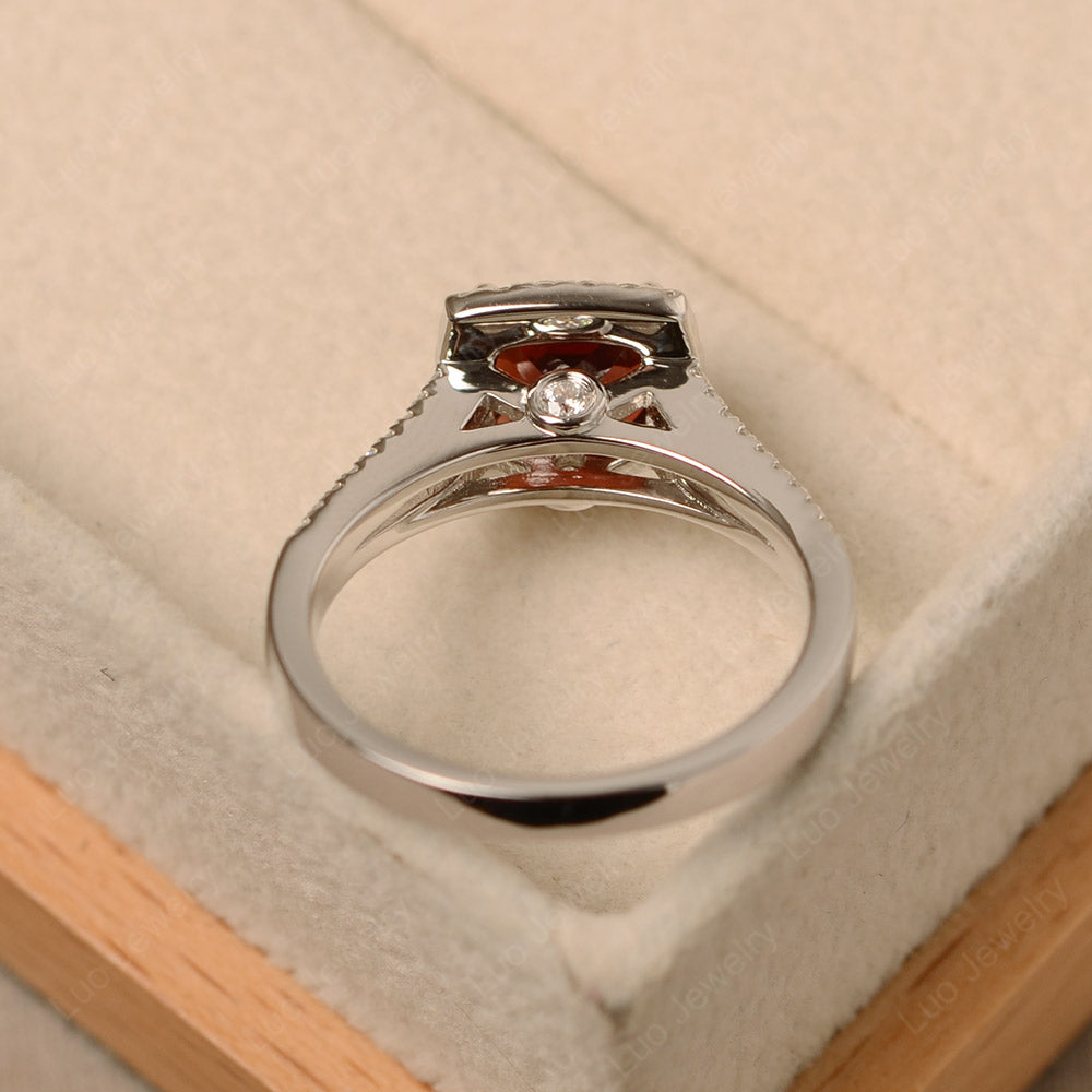 Garnet Cushion Cut Split Shank Halo Engagement Ring - LUO Jewelry