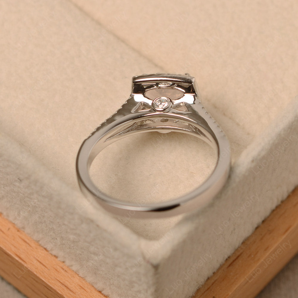 Rose Quartz Cushion Cut Split Shank Halo Engagement Ring - LUO Jewelry