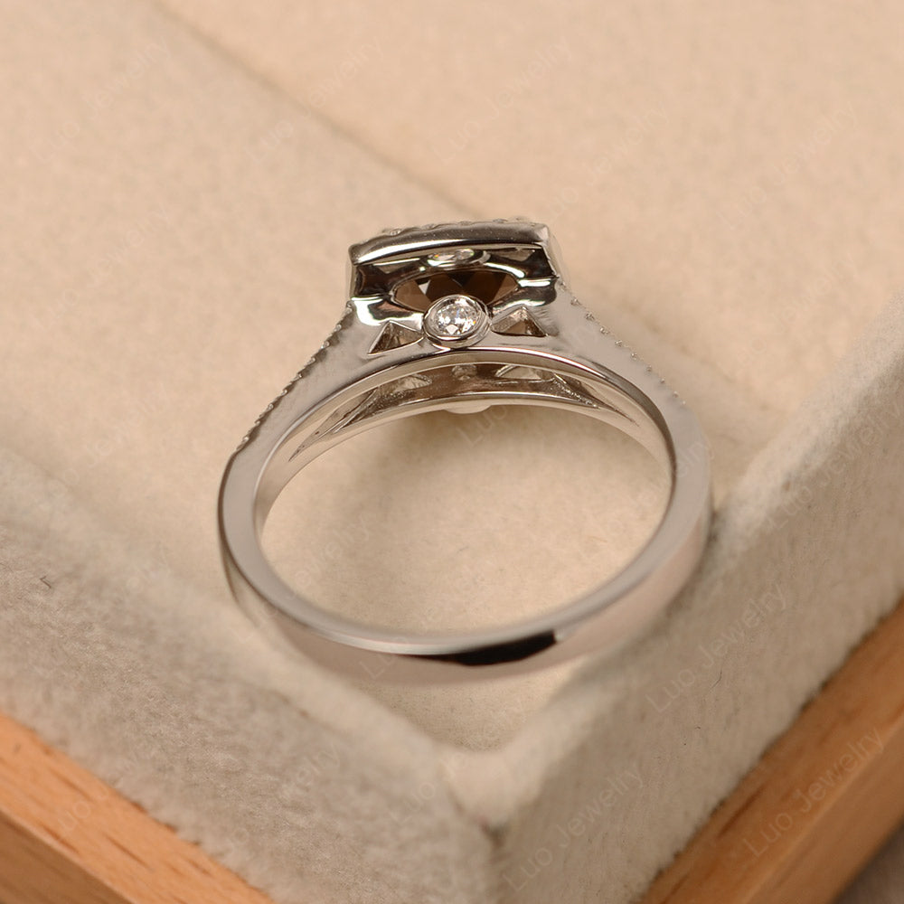 Smoky Quartz  Cushion Cut Split Shank Halo Engagement Ring - LUO Jewelry