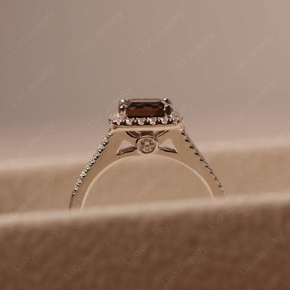 Smoky Quartz  Cushion Cut Split Shank Halo Engagement Ring - LUO Jewelry