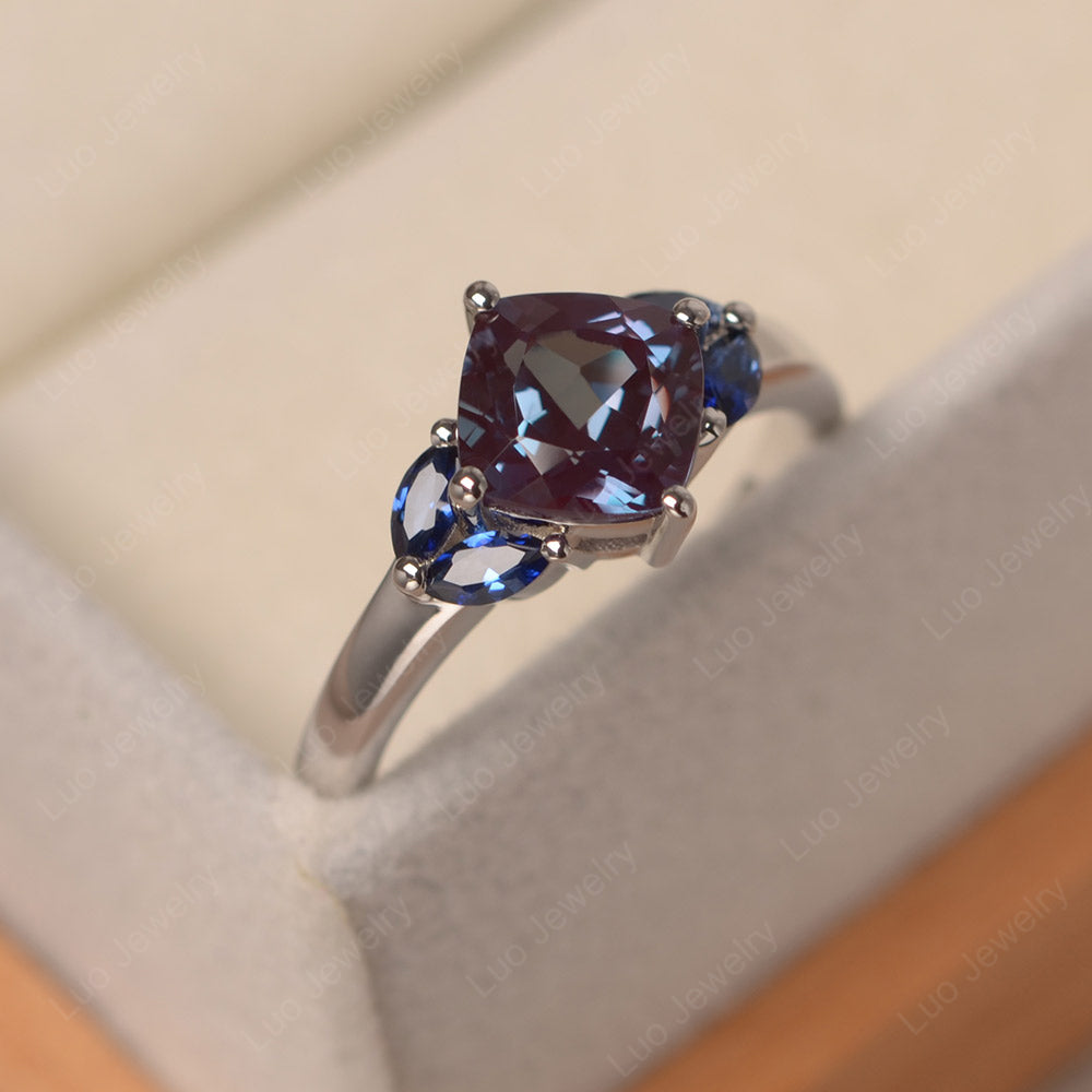 Alexandrite Kite Set Cushion Cut Engagement Ring - LUO Jewelry