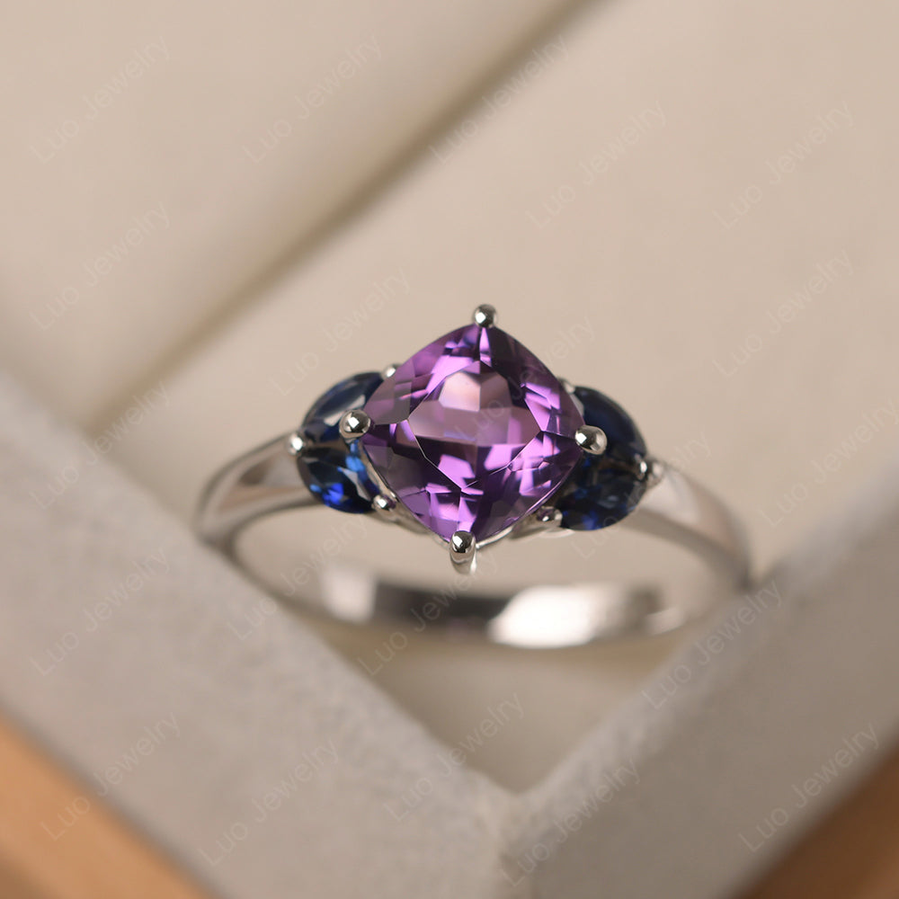 Amethyst Kite Set Cushion Cut Engagement Ring - LUO Jewelry