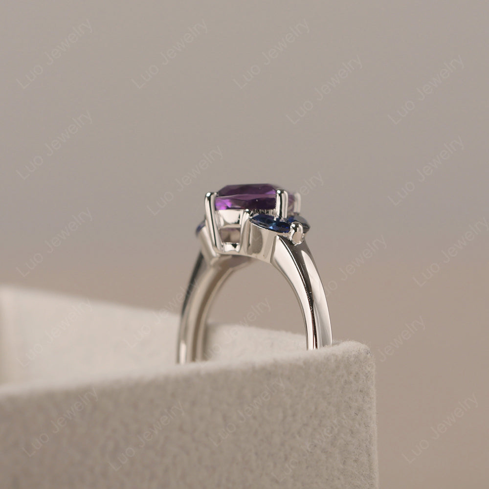Amethyst Kite Set Cushion Cut Engagement Ring - LUO Jewelry