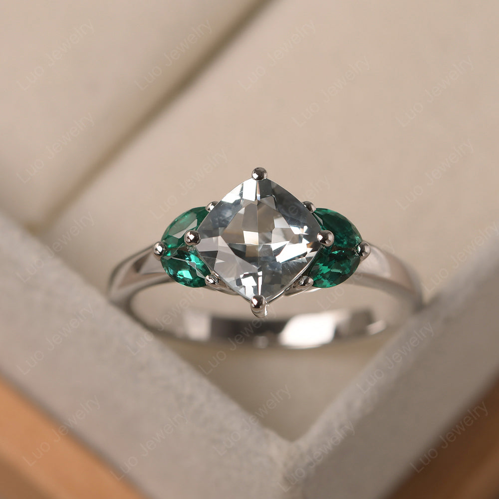 Aquamarine Kite Set Cushion Cut Engagement Ring - LUO Jewelry