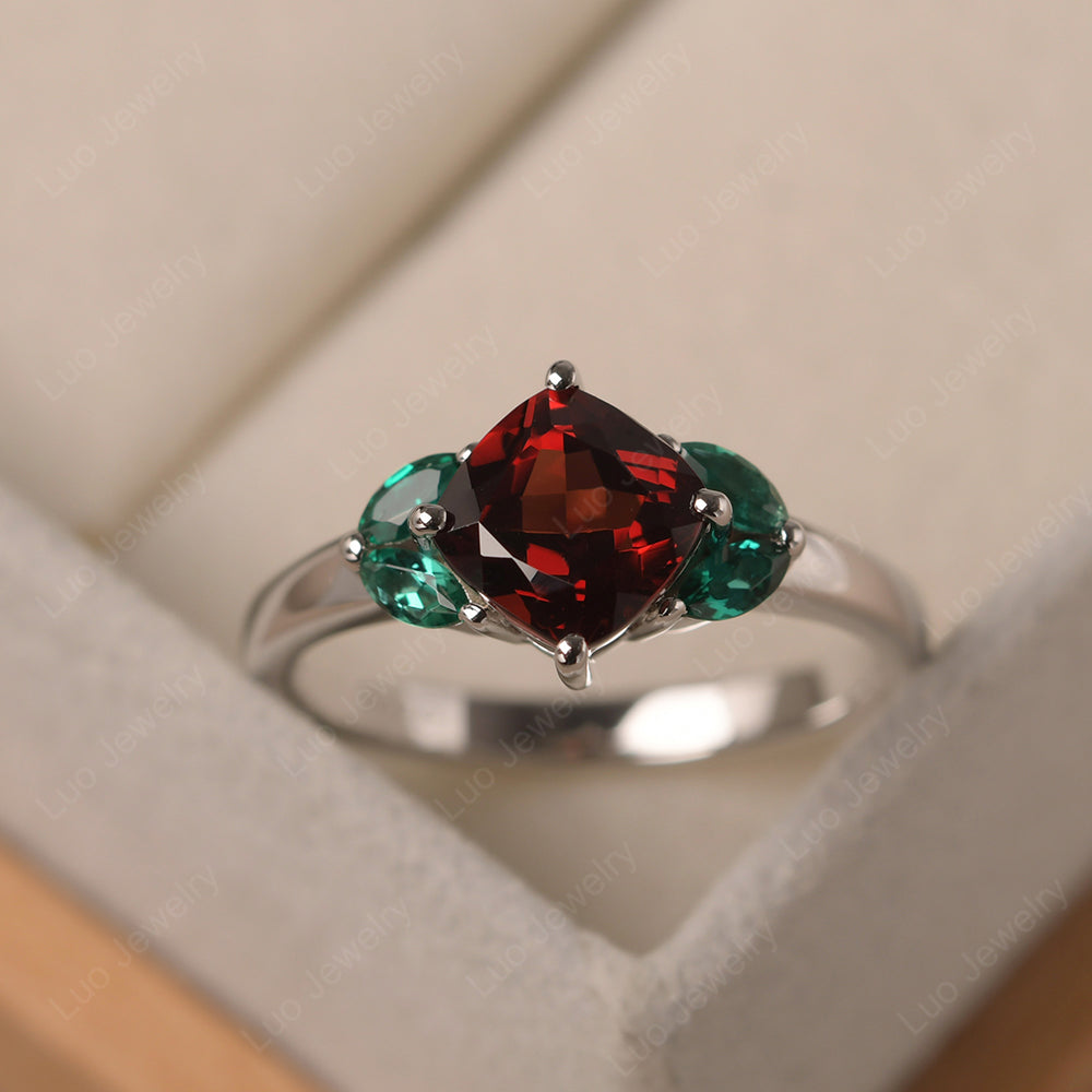 Garnet Kite Set Cushion Cut Engagement Ring - LUO Jewelry