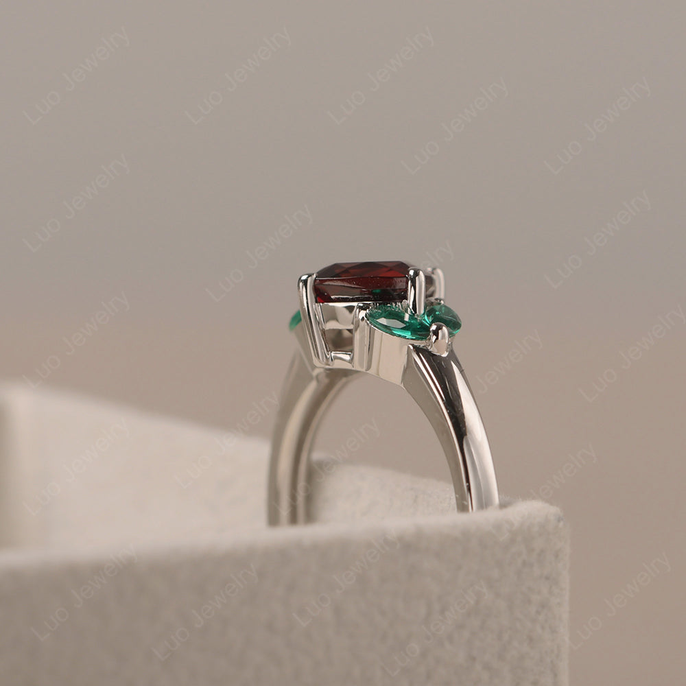 Garnet Kite Set Cushion Cut Engagement Ring - LUO Jewelry