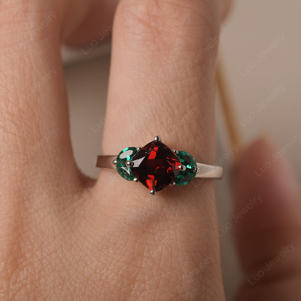Garnet Kite Set Cushion Cut Engagement Ring - LUO Jewelry