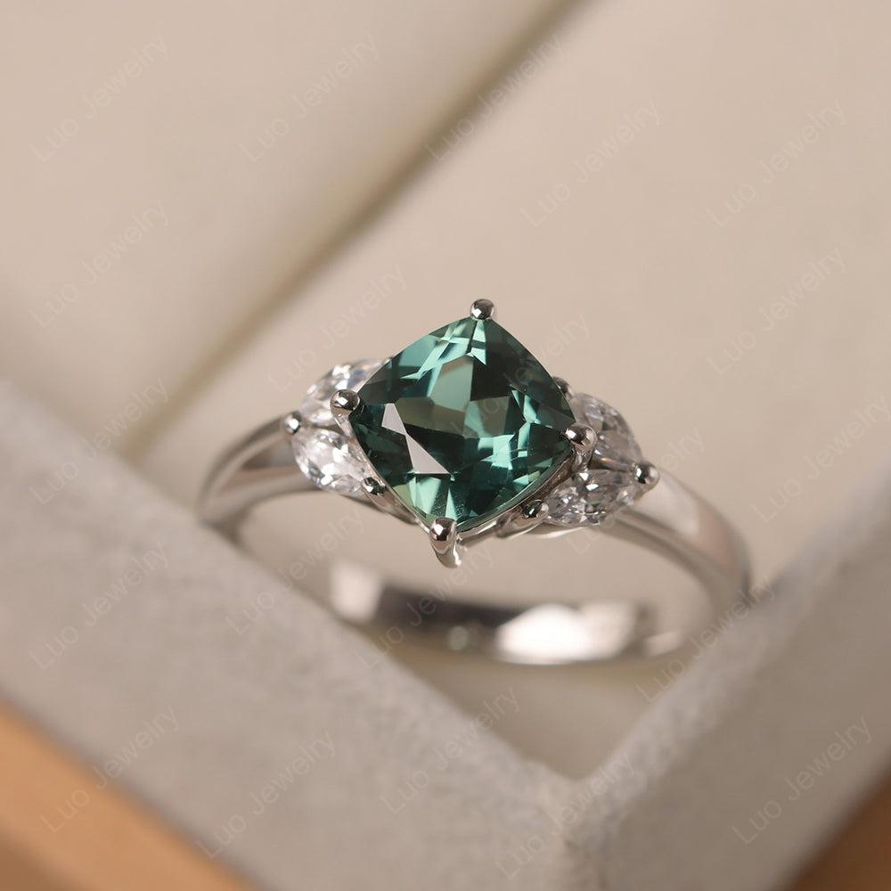 Green Sapphire Kite Set Cushion Cut Engagement Ring - LUO Jewelry