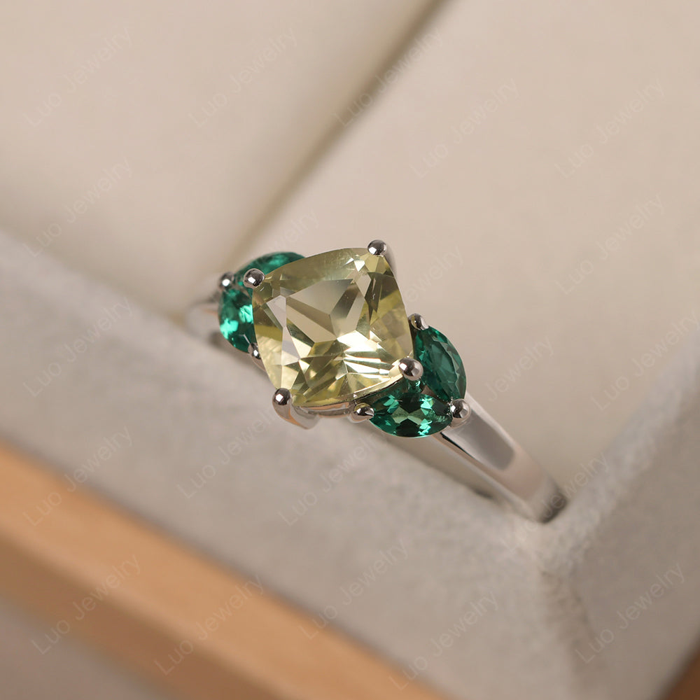 Lemon Quartz Kite Set Cushion Cut Engagement Ring - LUO Jewelry