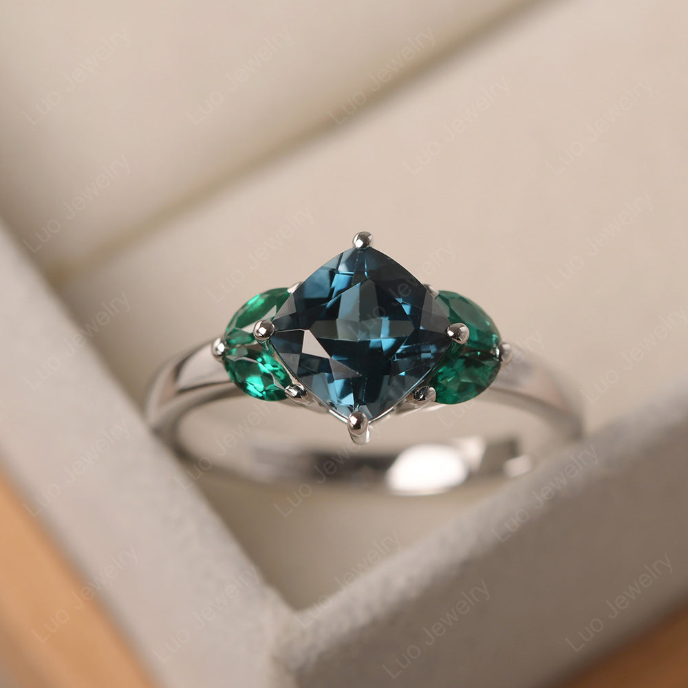 London Blue Topaz Kite Set Cushion Cut Engagement Ring - LUO Jewelry