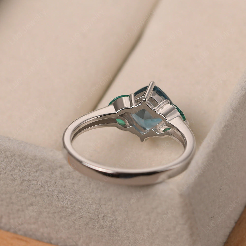 London Blue Topaz Kite Set Cushion Cut Engagement Ring - LUO Jewelry