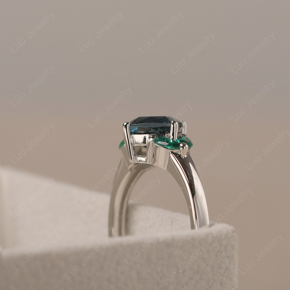 London Blue Topaz Kite Set Cushion Cut Engagement Ring - LUO Jewelry