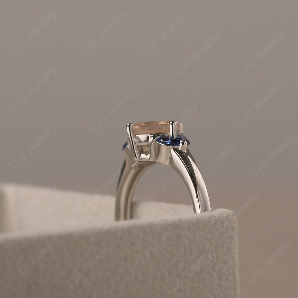 Morganite Kite Set Cushion Cut Engagement Ring - LUO Jewelry