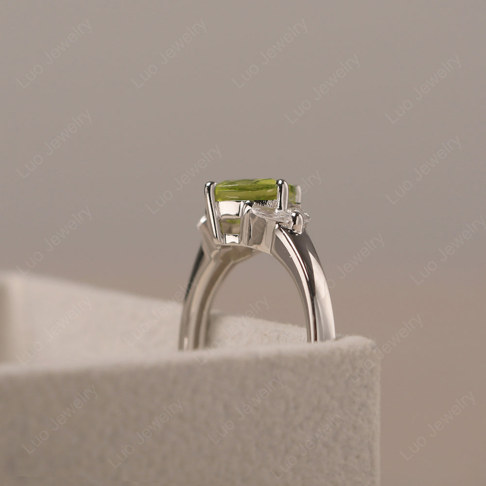Peridot Kite Set Cushion Cut Engagement Ring - LUO Jewelry