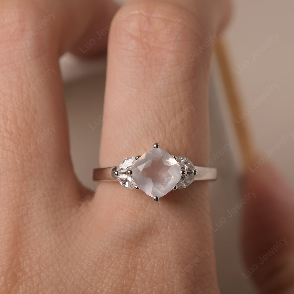 Rose Quartz Kite Set Cushion Cut Engagement Ring - LUO Jewelry