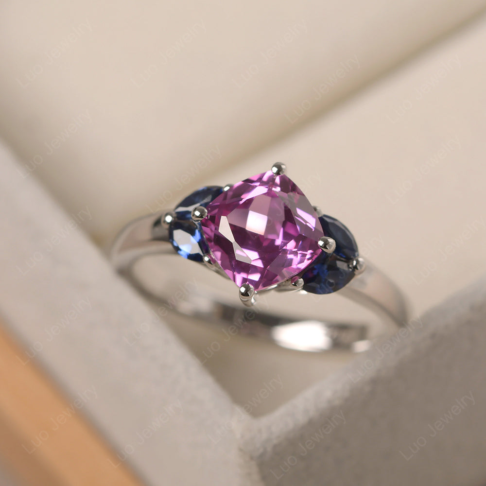 Pink Sapphire Kite Set Cushion Cut Engagement Ring - LUO Jewelry