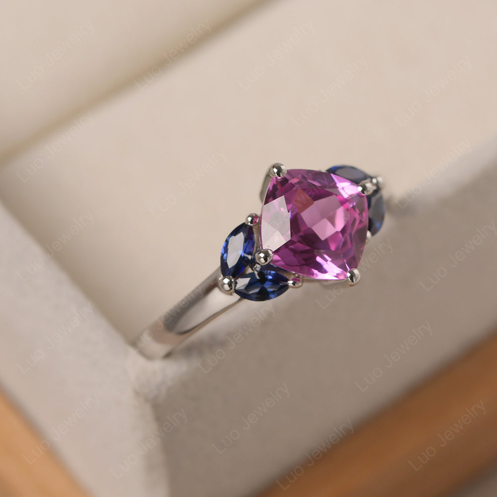 Pink Sapphire Kite Set Cushion Cut Engagement Ring - LUO Jewelry