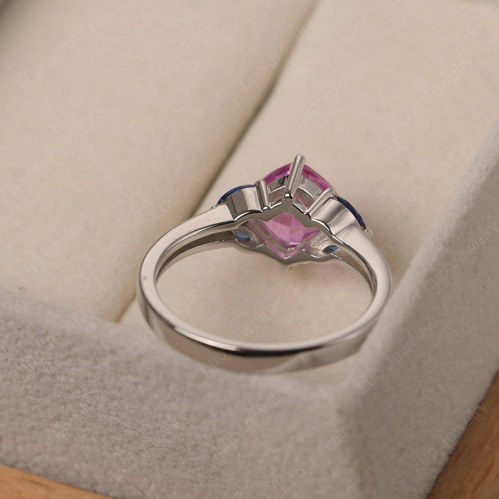 Pink Sapphire Kite Set Cushion Cut Engagement Ring - LUO Jewelry