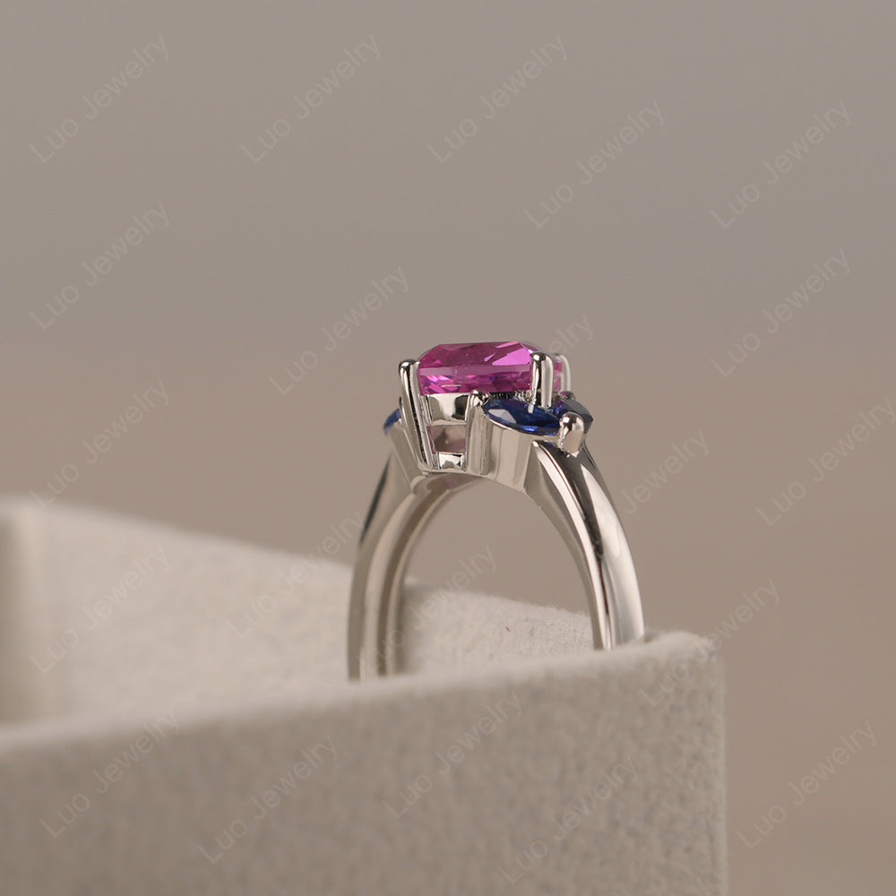 Pink Sapphire Kite Set Cushion Cut Engagement Ring - LUO Jewelry