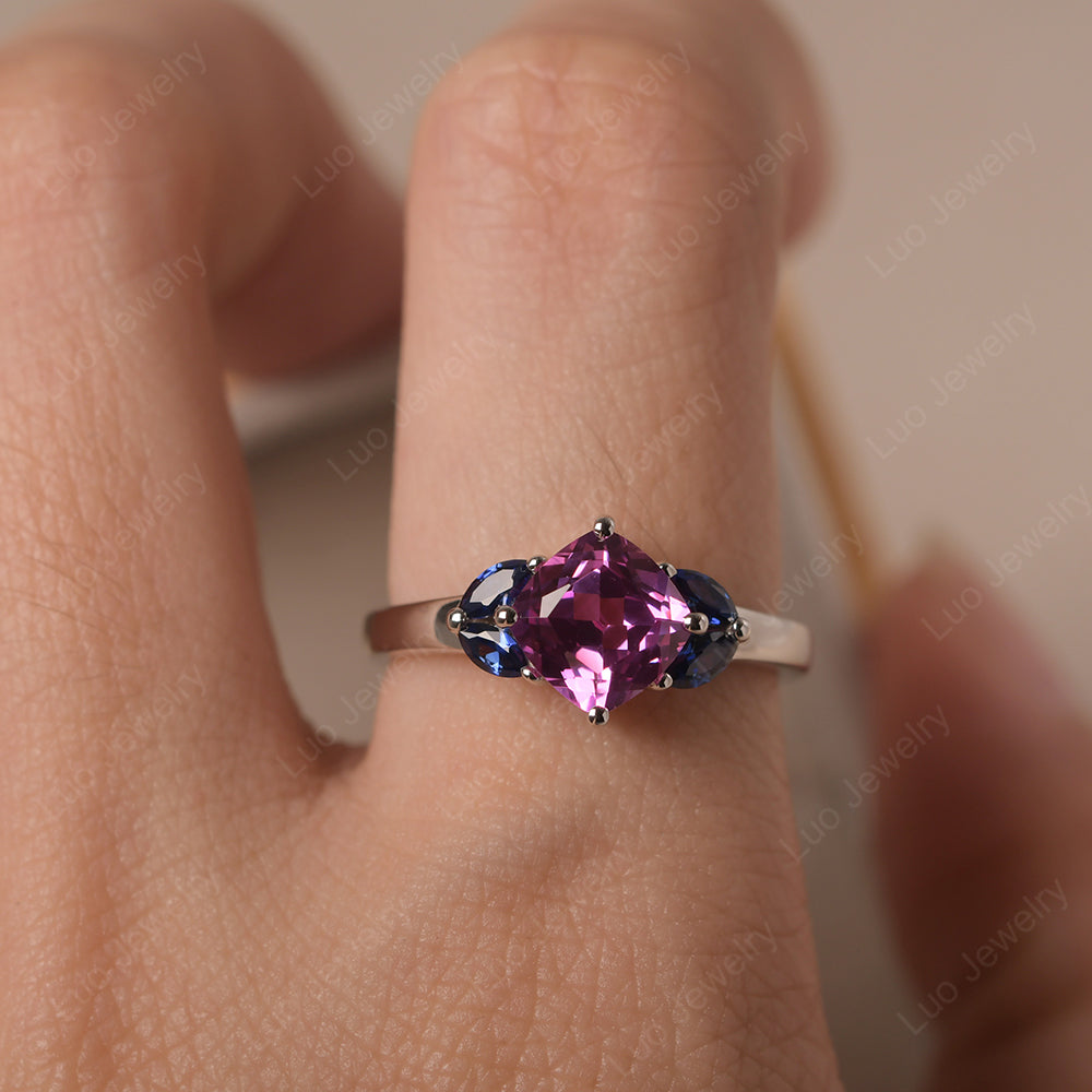 Pink Sapphire Kite Set Cushion Cut Engagement Ring - LUO Jewelry