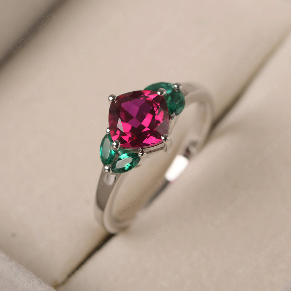 Ruby Kite Set Cushion Cut Engagement Ring - LUO Jewelry