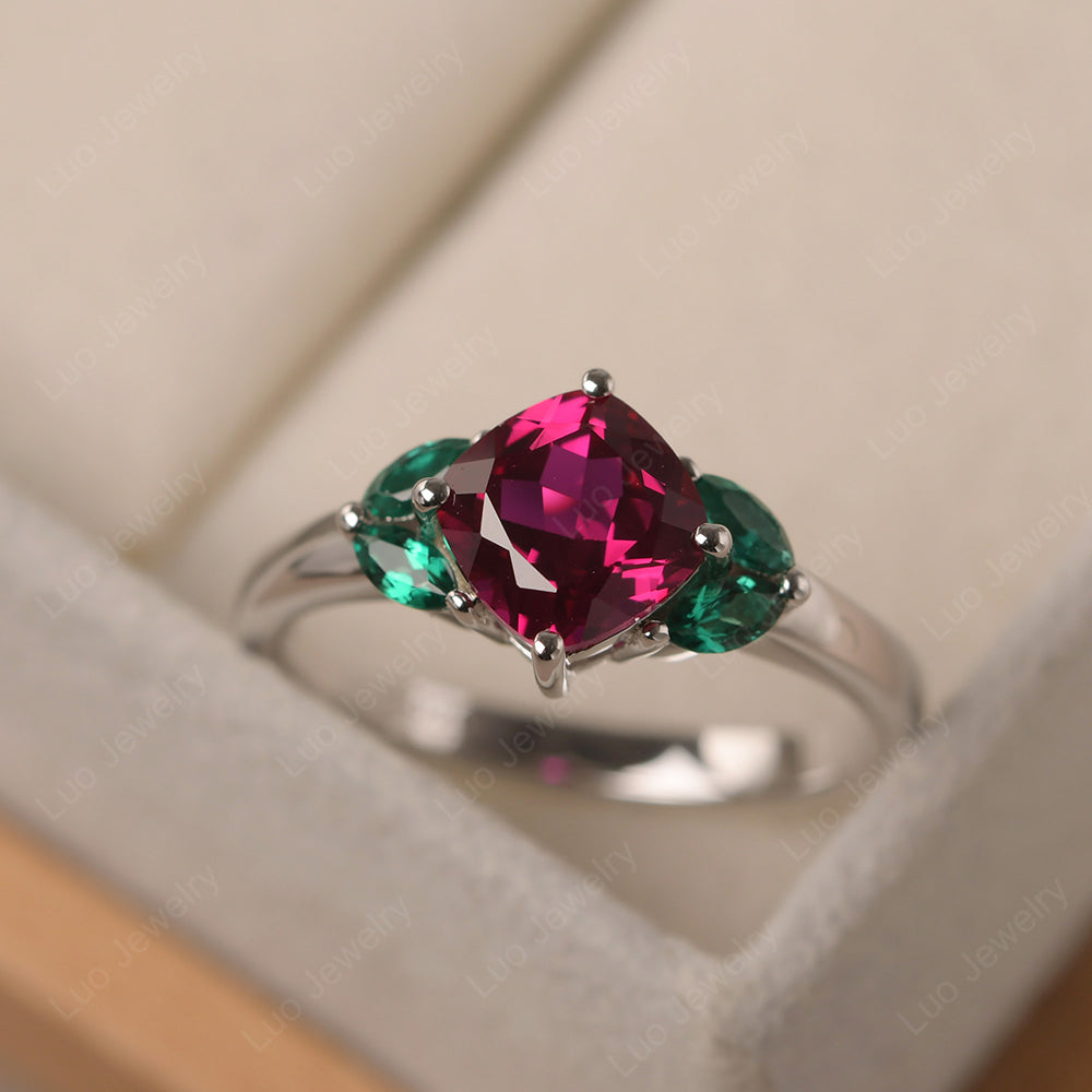 Ruby Kite Set Cushion Cut Engagement Ring - LUO Jewelry