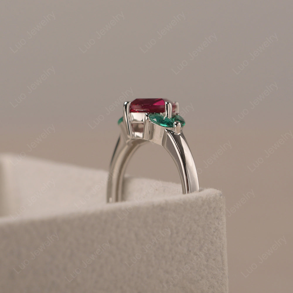 Ruby Kite Set Cushion Cut Engagement Ring - LUO Jewelry