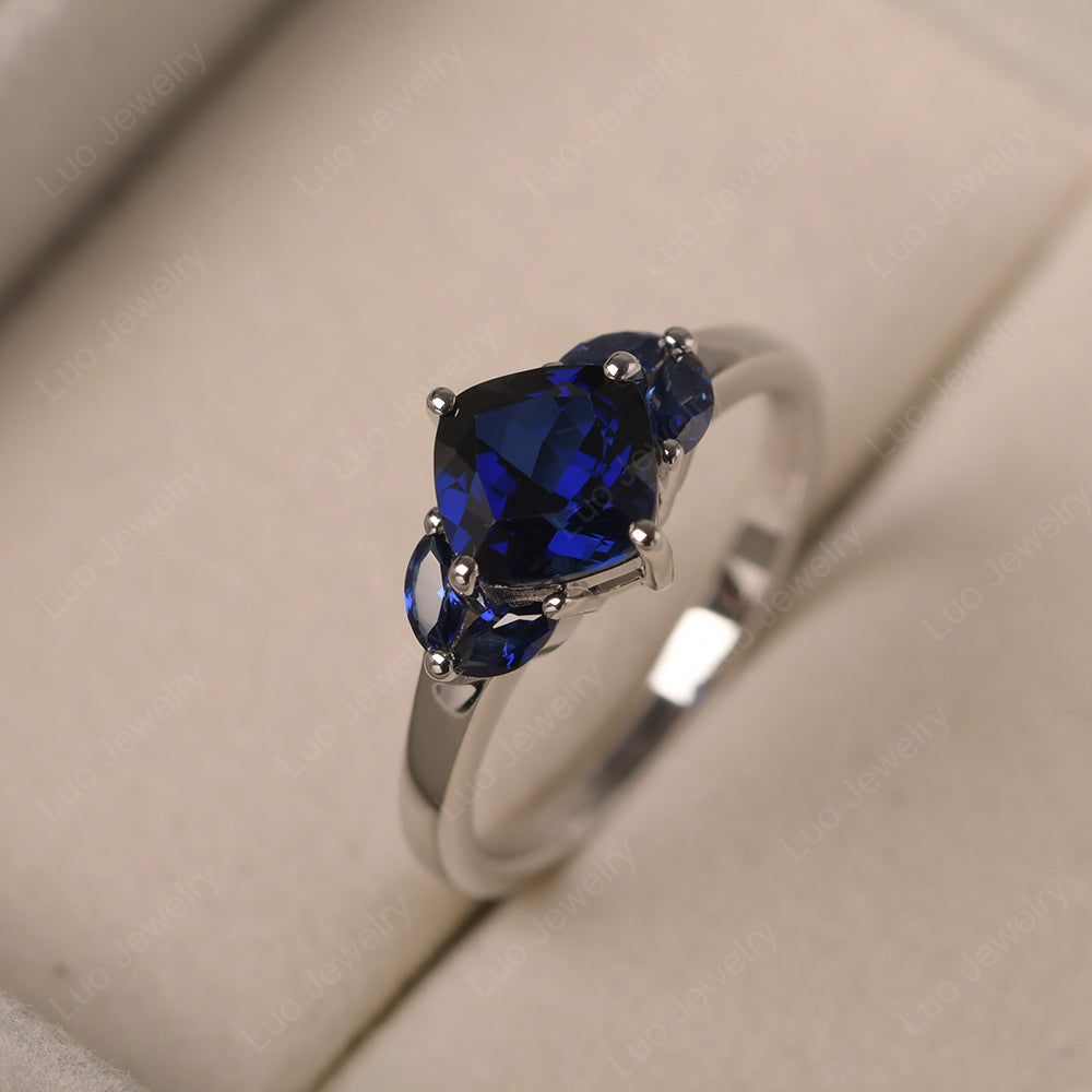 Sapphire Kite Set Cushion Cut Engagement Ring - LUO Jewelry