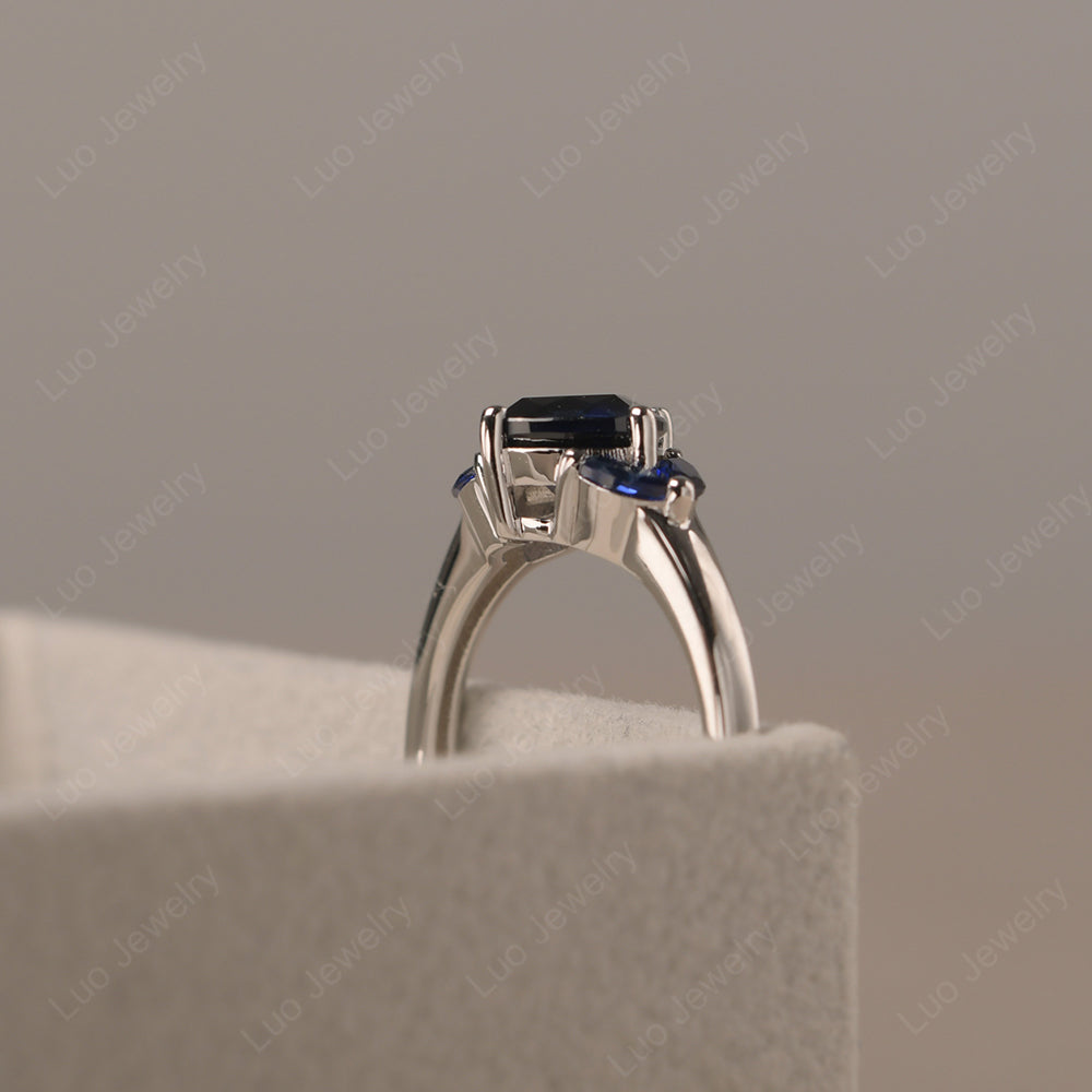 Sapphire Kite Set Cushion Cut Engagement Ring - LUO Jewelry