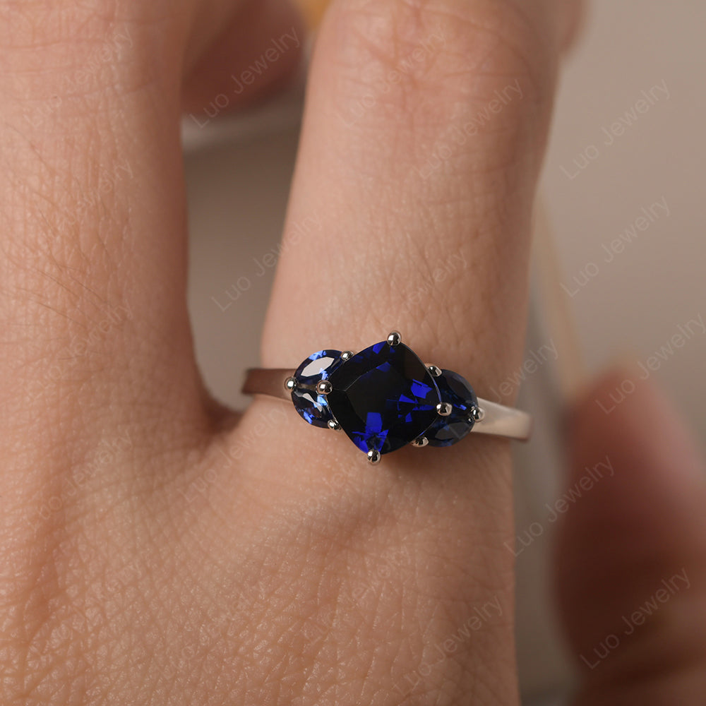 Sapphire Kite Set Cushion Cut Engagement Ring - LUO Jewelry