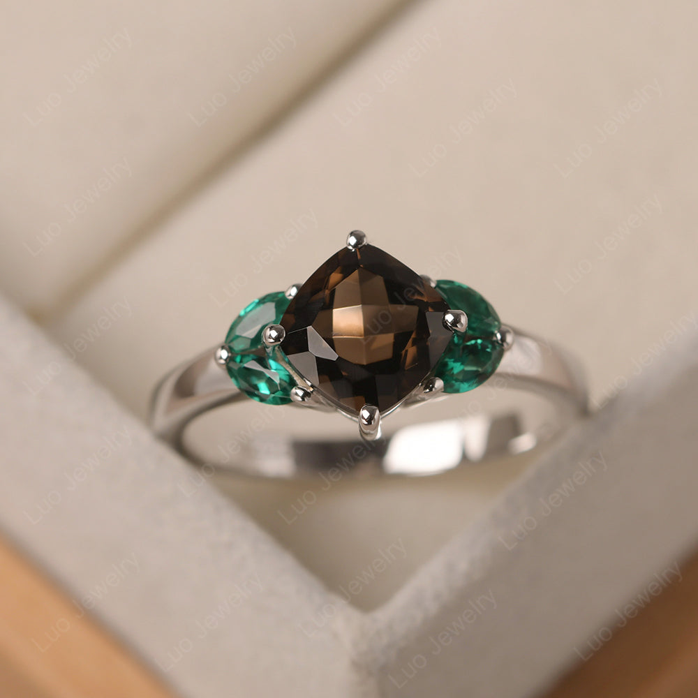 Smoky Quartz  Kite Set Cushion Cut Engagement Ring - LUO Jewelry