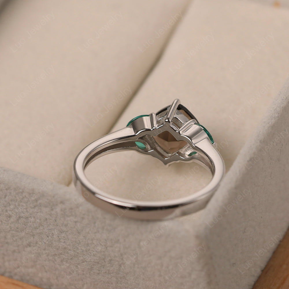 Smoky Quartz  Kite Set Cushion Cut Engagement Ring - LUO Jewelry
